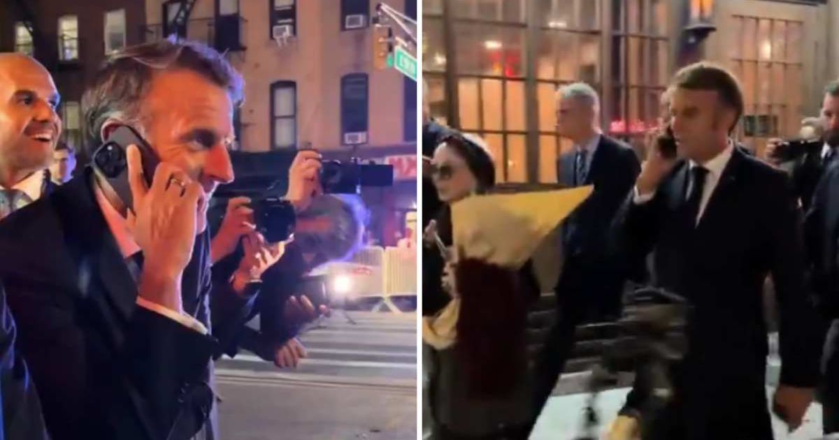 French President Emmanuel Macron faced traffic delays in New York and had to walk through the city after a UN address (Screengrab/Brut)