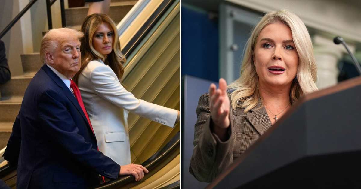 Karoline Leavitt lashed out after President Trump and first lady Melania Trump’s escalator ride at the UN in Manhattan suddenly came to a halt (Getty Images)