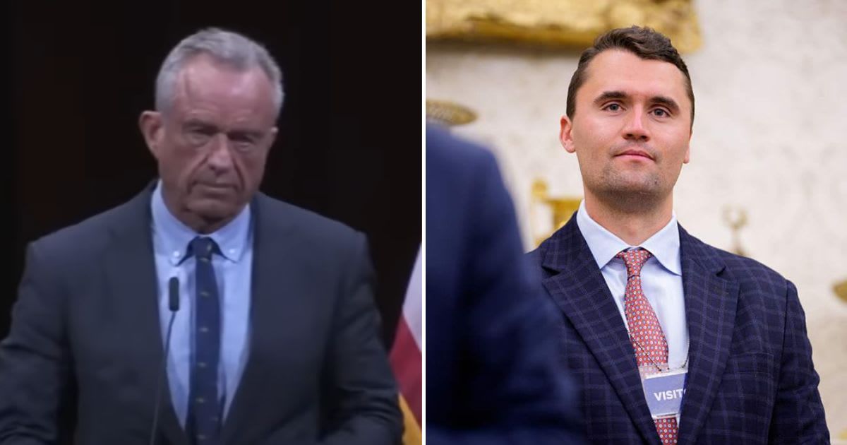 A viral video showed Robert F Kennedy Jr claiming he met Charlie Kirk in 2001 and that they had become 'soulmates' (Screengrab/CBS News, Getty Images)