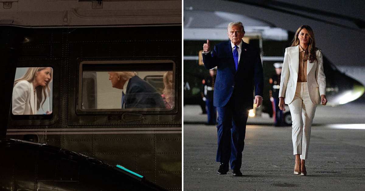 Donald Trump and Melania Trump shared a serious conversation aboard Marine One (@sentdefender/X, Getty Images)