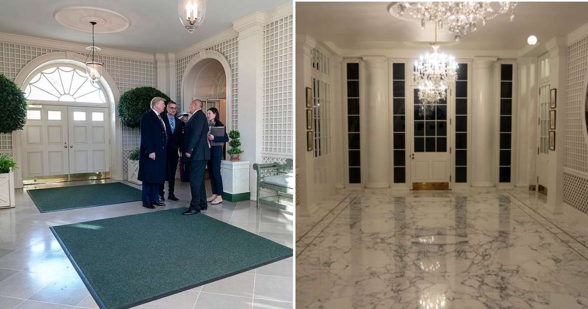 Donald Trump showcased the refurbished Palm Room with white marble and bright chandeliers (@PenguinSix/X)