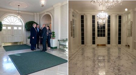Trump unveils Palm Room with 'magnificent' marble floor in lobby leading to Oval Office