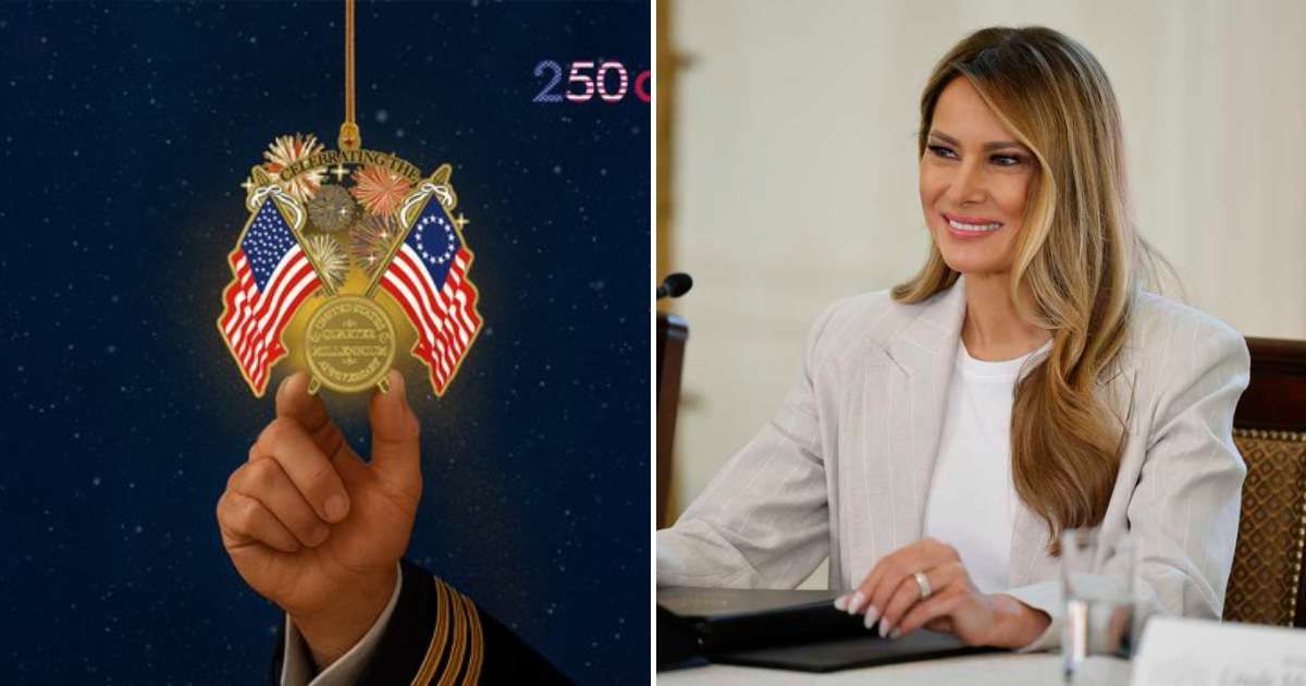 Melania Trump has launched the 250 Collection, her new line of Christmas ornaments, which is being called the 2025 Limited Edition Ornament Collection (@USAmemorabilia /X and Getty Images) 