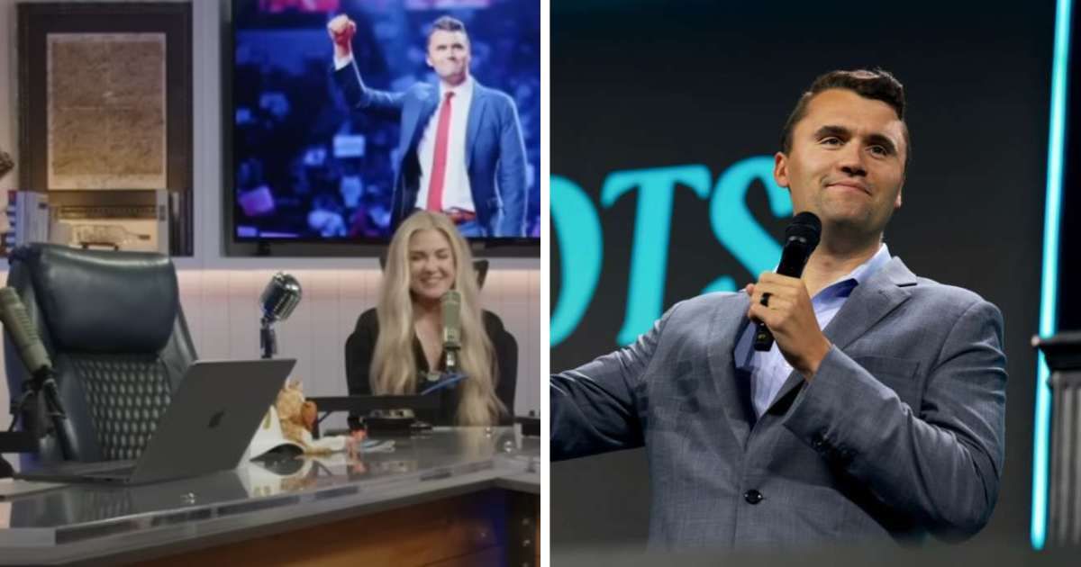 Erika Kirk assured listeners the Charlie Kirk's podcast would continue (Charlie Kirk/YouTube, Getty Images)