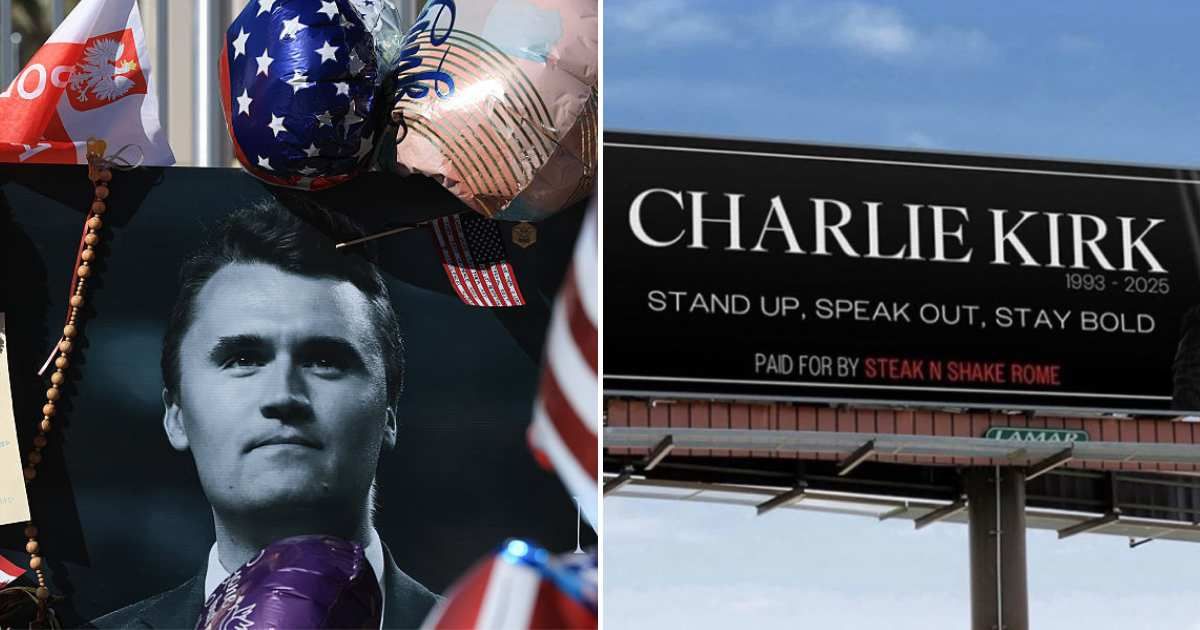 A Georgia businessman honored Charlie Kirk by putting up the slain conservative activist's billboard (Getty Images, @realannapaulina/X)