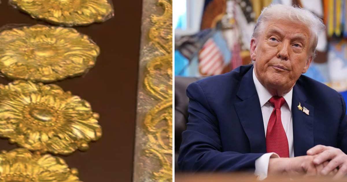 Donald Trump recently took to Truth Social to show off some of the 24-karat gold trimmings used in the Oval Office revamp (Donald Trump/Truth Social, Getty Images)