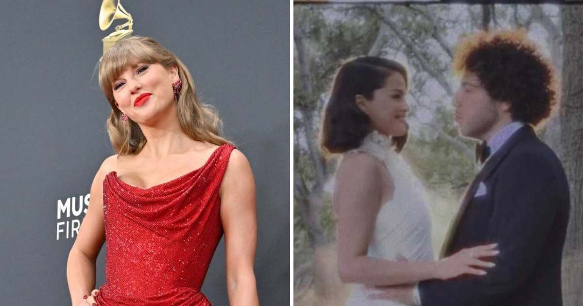 Taylor Swift attended Selena Gomez and Benny Blanco’s Santa Barbara wedding on Saturday, September 27 (Getty Images, Selena Gomez/Instagram)