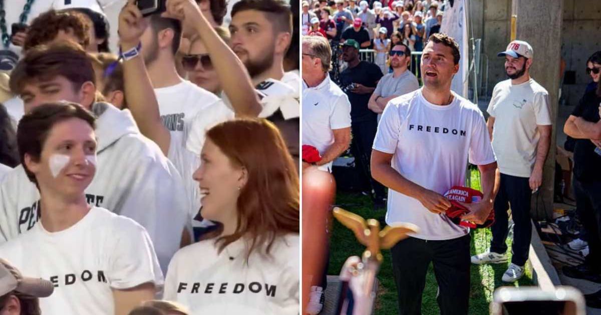 Ahead of the state game, 5000 shirts were gifted to fans to honor Charlie Kirk (@EricLDaugh/X, Getty Images)
