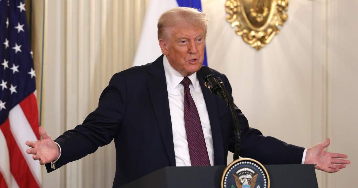 President Donald Trump delivers remarks during a joint news conference with Israeli Prime Minister Benjamin Netanyahu in the State Dining Room at the White House on September 29, 2025 in Washington, DC (Getty Images)
