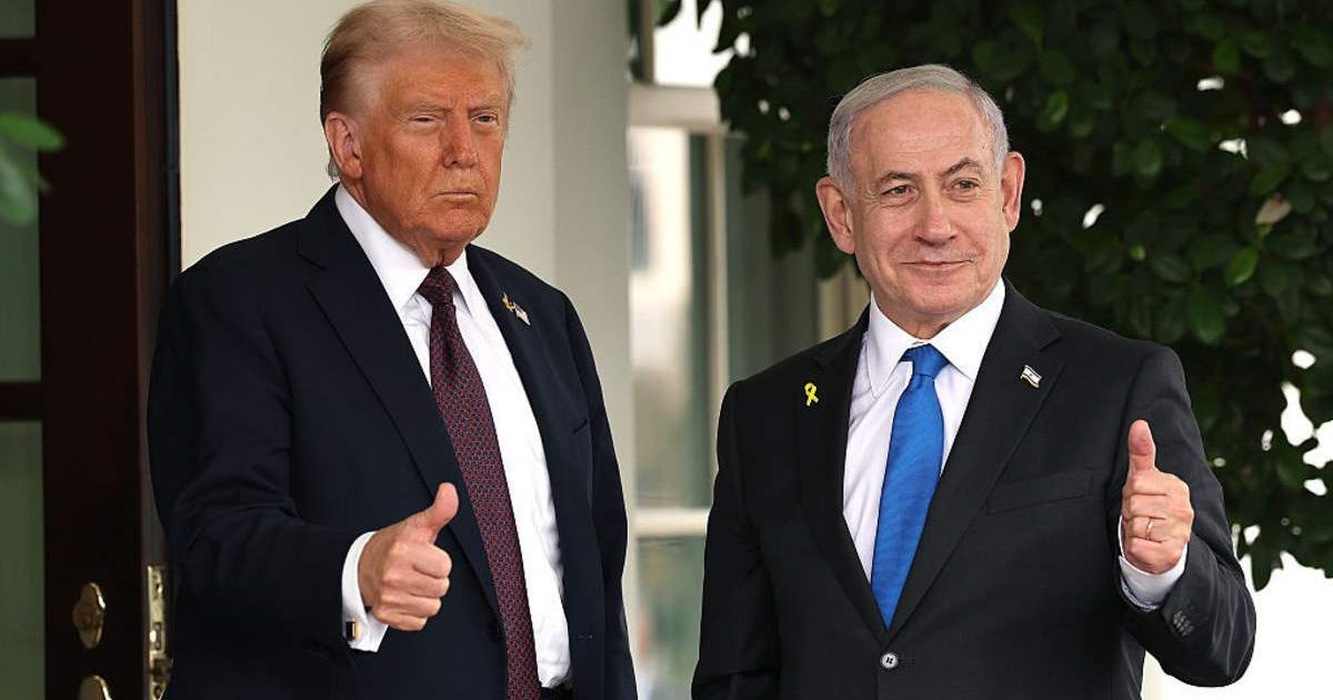 President Donald Trump greets Israeli Prime Minister Benjamin Netanyahu as he arrives at the White House on September 29, 2025, in Washington, DC (Win McNamee/Getty Images)