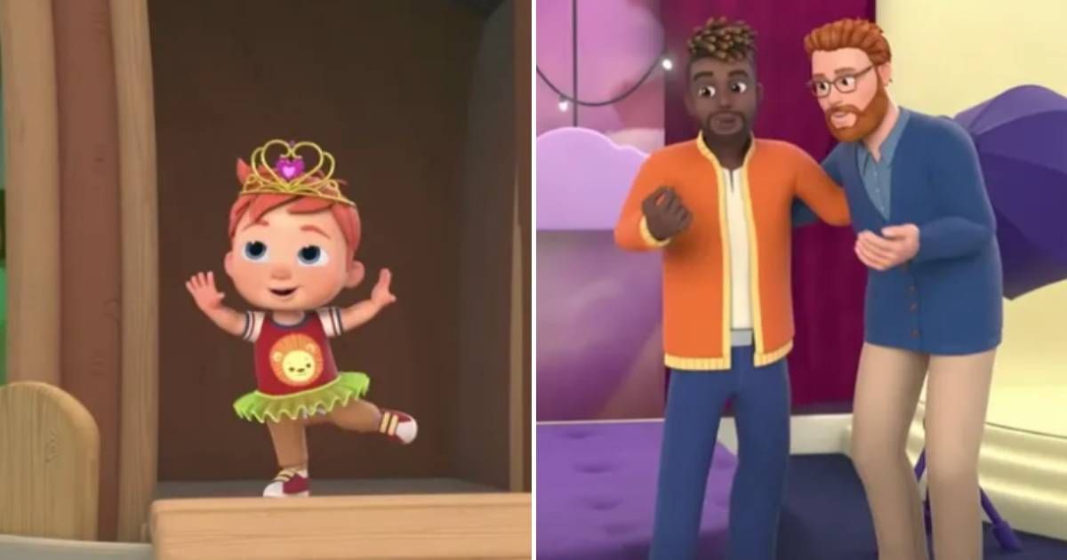 The scene from 'CoComelon Lane' Season1, Episode 8 showing a boy in tutu with two gay dads sparked parental backlash (Screengrab/Netflix)