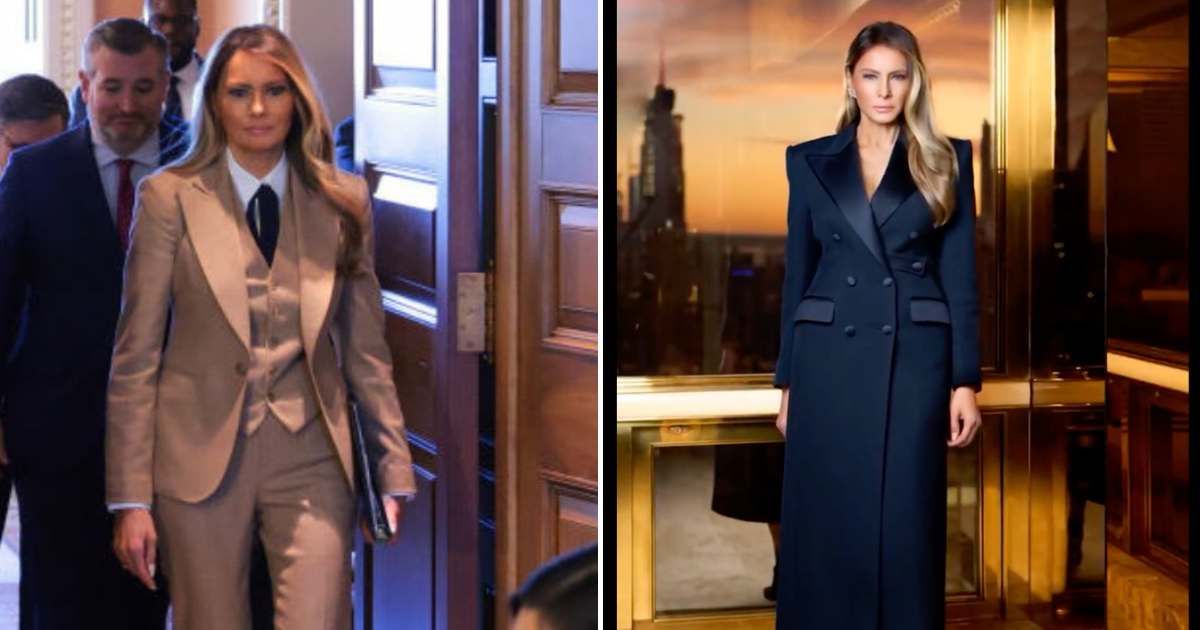 Melania Trump appeared as a stylized AI double in the video inside Trump Tower (Getty Images, @melaniatrump/X)