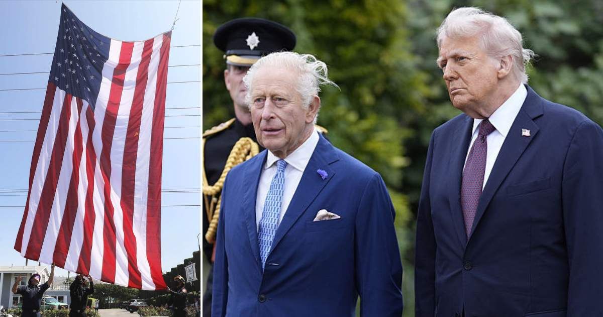 The UK government reportedly spent over £50,000 replacing US flags ahead of Donald Trump’s visit where he met King Charles III (Getty Images)