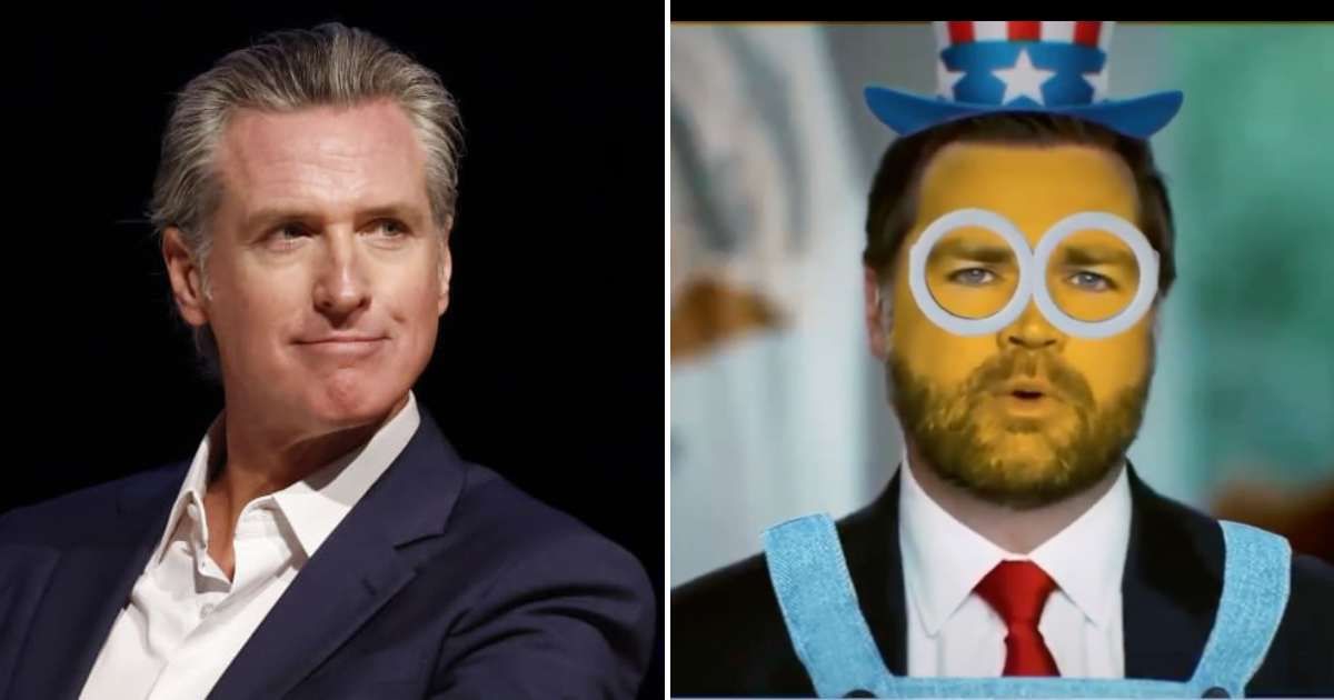 Gavin Newsom posted AI-edited clips turning JD Vance and Mike Johnson into Minion caricatures (Getty Images, @GavinNewsom/X)