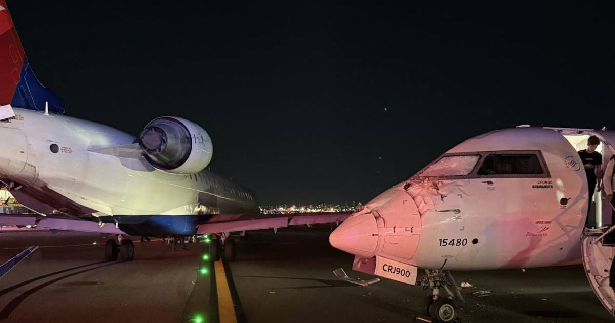 While moving on the runway, the nose of one Delta Airlines plane struck the side of another, injuring one flight attendant (@SaadAbedine/X)