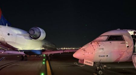Two Delta planes collide while taxiing at LaGuardia Airport, passenger describes chaos