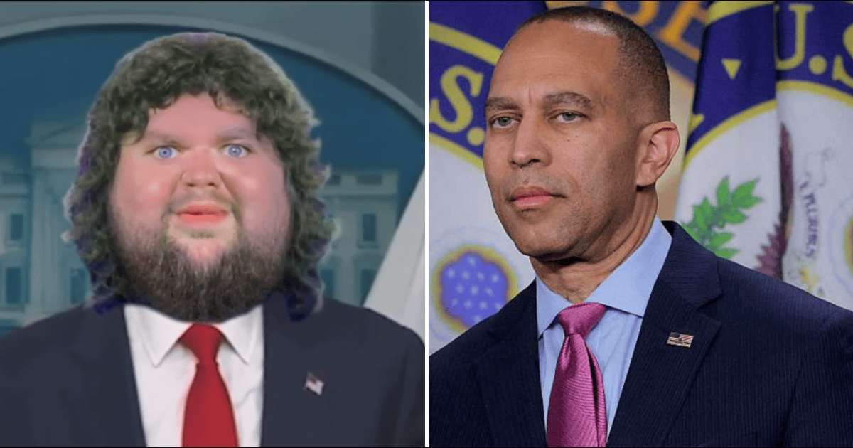 Hakeem Jeffries shared a meme of JD Vance during a social media post (@hakeemjeffries/X, Getty Images)