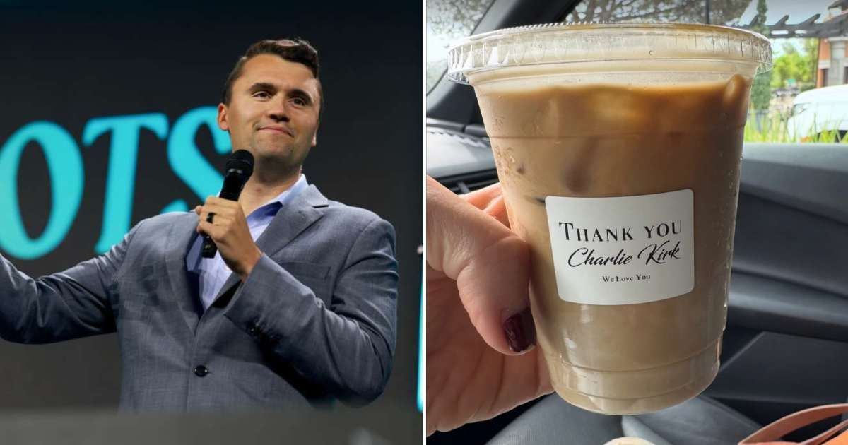 After the assassination of Charlie Kirk, Invita Cafe honored him with stickers on its coffee cups (Getty Images, @IsabellaMDeLuca/X)
