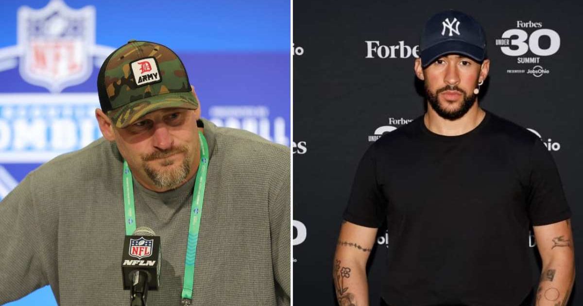 Viral posts about Dan Campbell criticizing the NFL started circulating after it was announced that Bad Bunny will headline the 2026 Super Bowl halftime show (Stacy Revere, Taylor Hill/Getty Images)