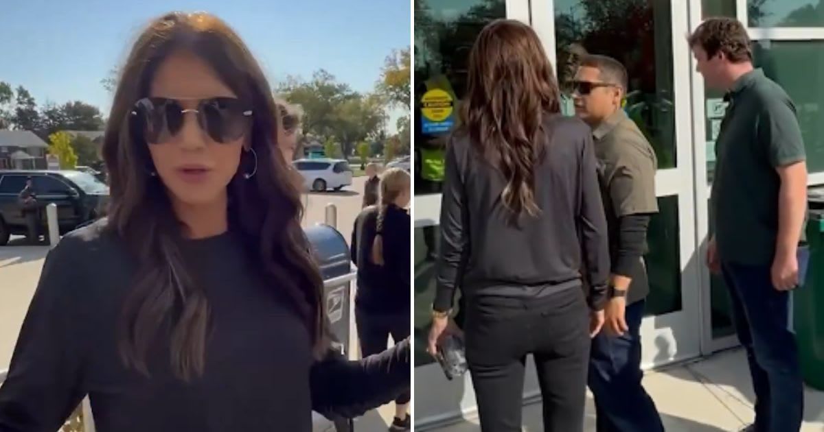 DHS Secretary Kristi Noem claimed she was denied entry to the Village of Broadview Municipal Building in Illinois to use the bathroom on Friday, October 3 (@bennyjohnson/X)