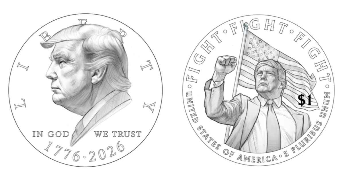 The image of the first draft of the $1 Donald Trump coin that could be released as part of America’s 250th birthday celebrations (Steve Guest/X)