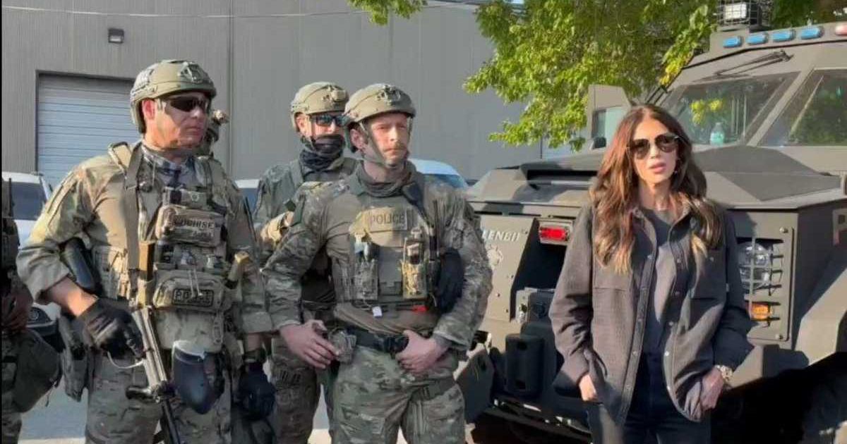 DHS Secretary Kristi Noem swore to hunt down 'deranged anarchists' who attack federalized troops in a fiery video shared on Saturday, October 4 (@DHSgov/X)