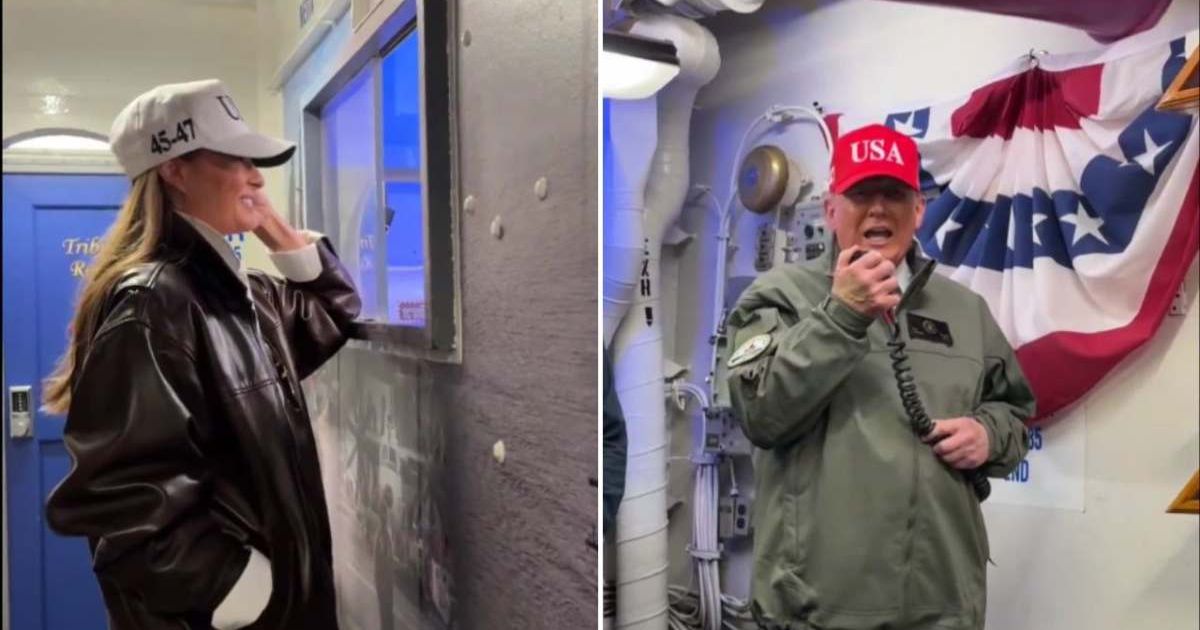 Melania Trump had a joyful expression as she watched Donald Trump make an announcement aboard the USS George HW Bush on Sunday, October 5 (@MAGAVoice/X)