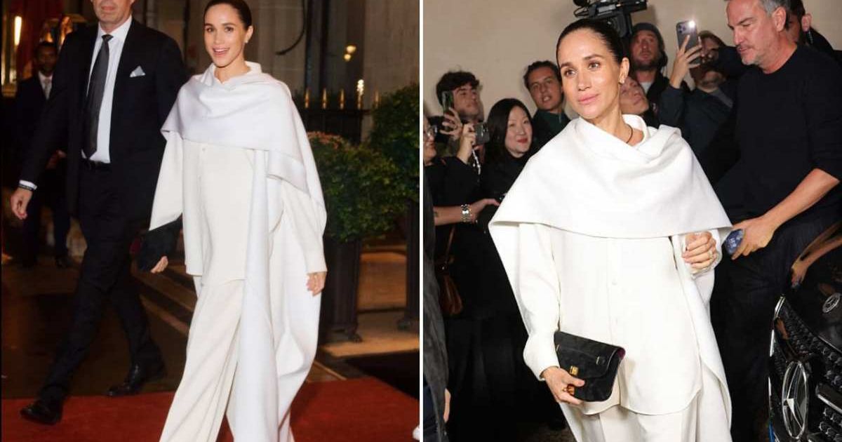 Meghan Markle dazzles in a custom Pierpaolo Piccioli Balenciaga look at Paris Fashion Week (@_duchess_of_sussex/Instagram,
Arnold Jerocki/Getty Images for Balenciaga)