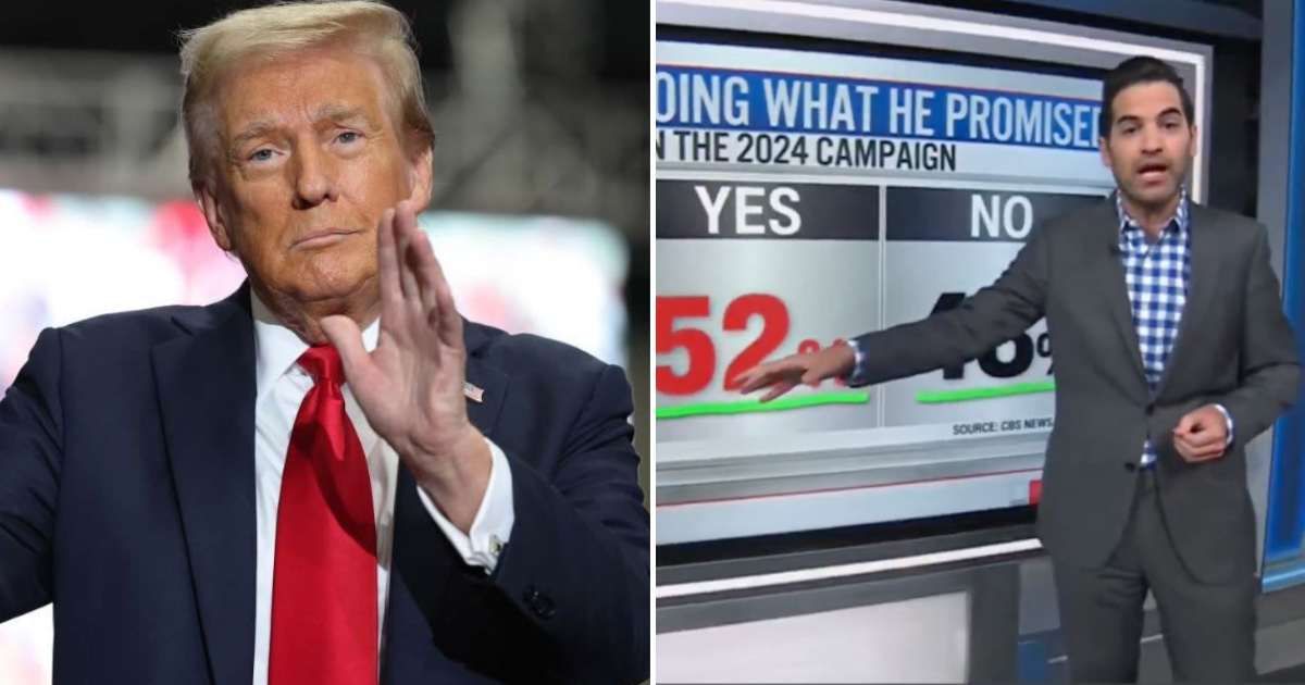 According to Harry Enten, 52% of voters said Donald Trump is 'doing what he promised,' driving his steady 43% approval rating (Getty Images, @KMGGaryde/X)