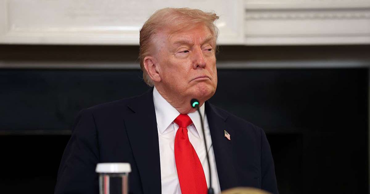 Donald Trump listens to speakers during a roundtable discussion in the State Dining Room of the White House on October 08, 2025 in Washington, DC (Getty Images)