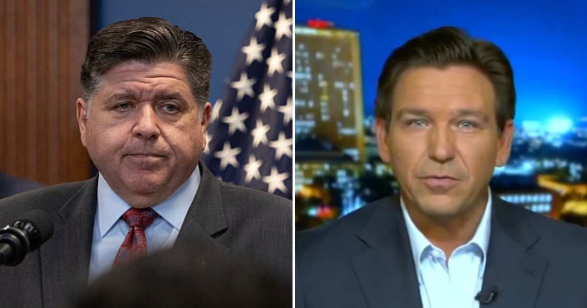 Florida Governor Ron DeSantis took aim at Illinois Governor JB Pritzker and Chicago Mayor Brandon Johnson (Getty Images, Screengrab/Fox News)