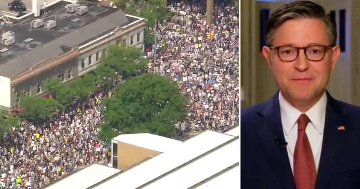 Speaker Mike Johnson criticized the upcoming ‘No Kings’ rally and targeted Democrats over their support for the event (@wxyzdetroit/X, @maddenifico/X)