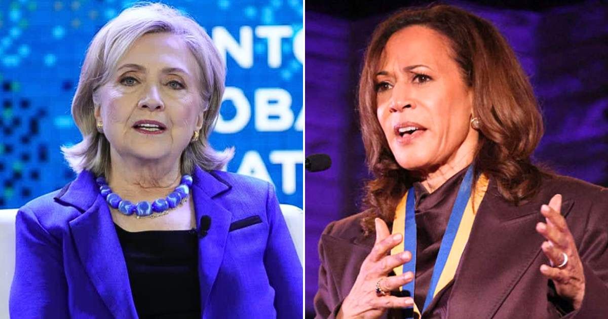 Hillary Clinton surprised Kamala Harris with a video message during the former vice president’s book tour (Getty Images)