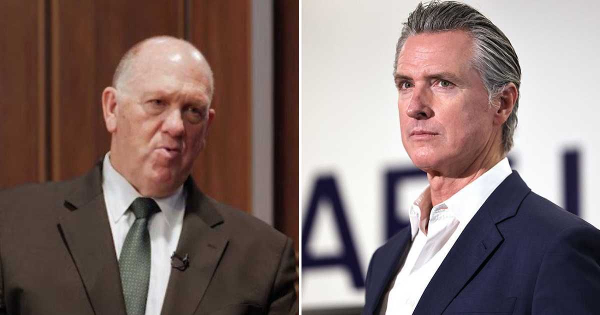 Tom Homan called on California Governor Gavin Newsom and Illinois Governor JB Pritzker to thank ICE during an interview on Saturday, October 11 (The Alex Marlow Show/YouTube, Getty Images)