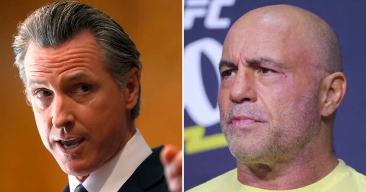 Gavin Newsom challenged Joe Rogan to a podcast face-off during his Higher Learning interview (Getty Images)