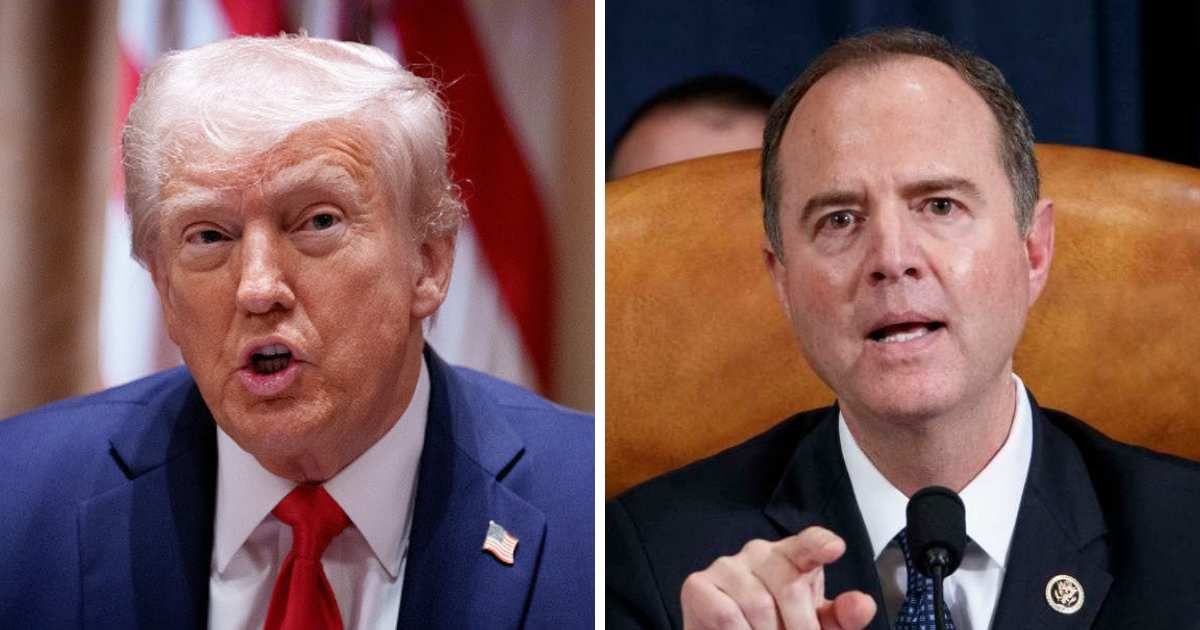 President Donald Trump slammed Sen Adam Schiff as 'so dishonest and corrupt' in a Truth Social post on Sunday, October 12 (Getty Images)