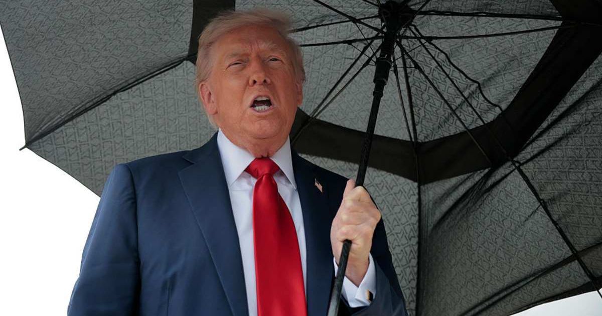 President Donald Trump speaks to the press before boarding Air Force One for a trip to the Middle East on October 12, 2025, at Joint Base Andrews, Maryland (Chip Somodevilla/Getty Images)       
