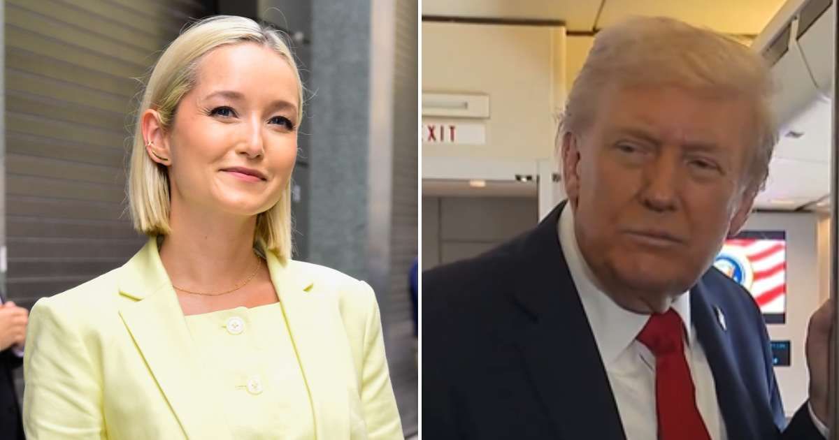 Donald Trump trolled Politico's Dasha Burns during a press gaggle aboard Air Force One on Sunday, October 12 (Getty Images, @EricLDaugh/X)