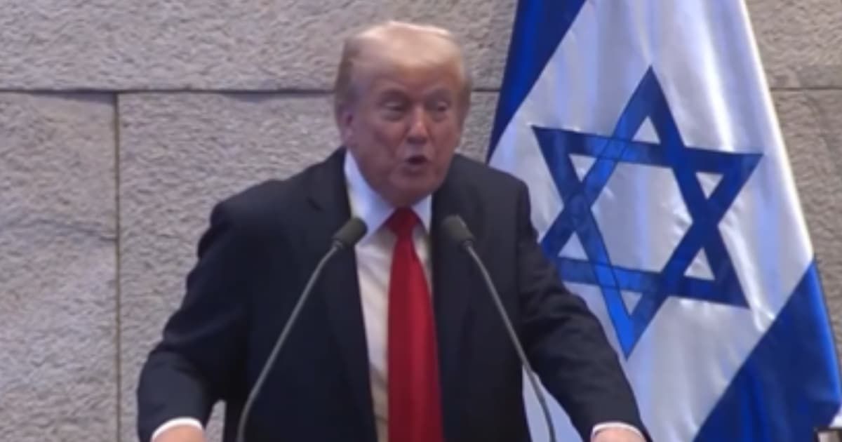 President Donald Trump urged Israel's President Isaac Herzog to pardon Prime Minister Benjamin Netanyahu during his address at the Israeli parliament on Monday, October 13 (White House/X)