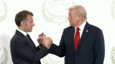 Trump’s firm handshake with Macron steals the spotlight during Gaza ceasefire summit 