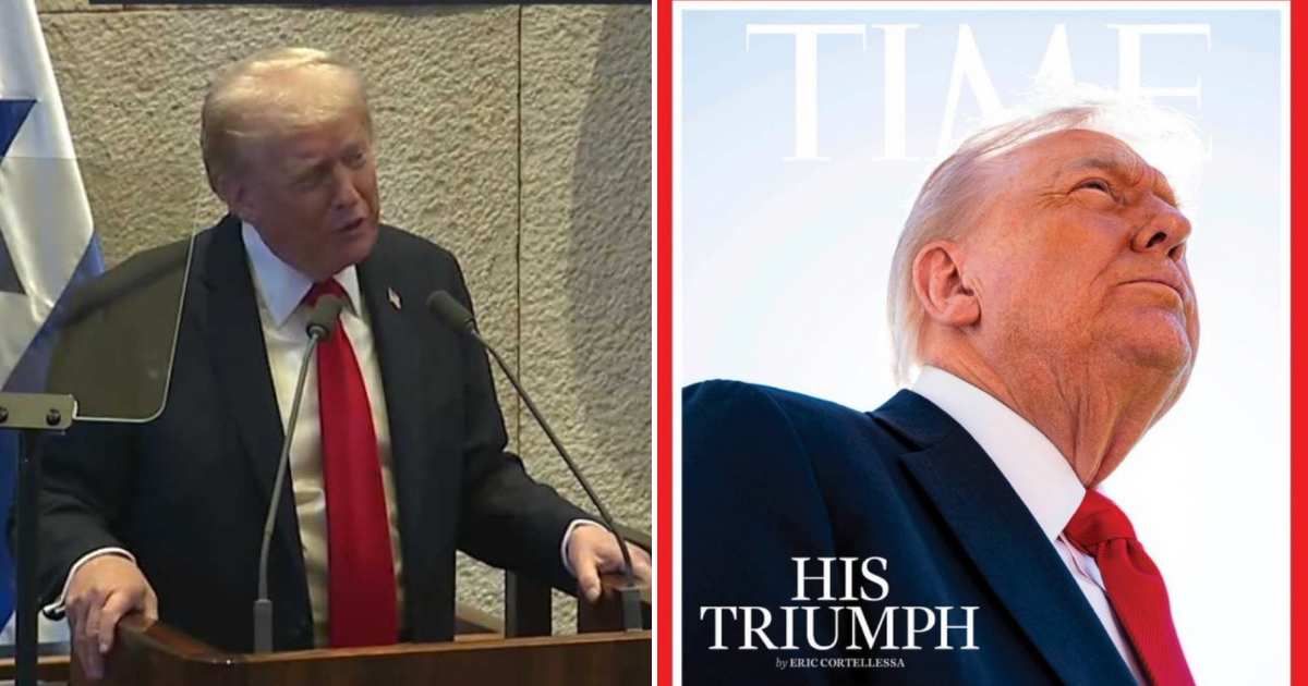 Donald Trump hit out at Time Magazine’s 'super bad photo' showing a tiny crown over his head after his Middle East visit (@WhiteHouse/X, @PolitlcsUS/X)