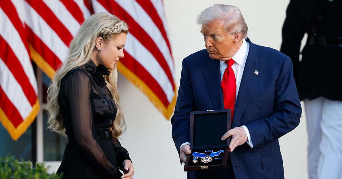 President Donald Trump posthumously awarded the Presidential Medal of Freedom to late conservative activist Charlie Kirk and gave the Medal to his wife Erika Kirk (Getty Images)