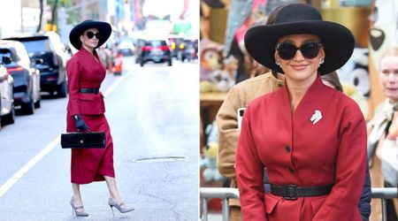 Jennifer Lopez wows in fitted crimson Dior suit on Manhattan film set