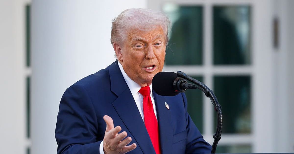President Donald Trump speaks as he posthumously awards the Presidential Medal of Freedom to Charlie Kirk during a ceremony at the White House on October 14, 2025, in Washington, DC (Getty Images)
