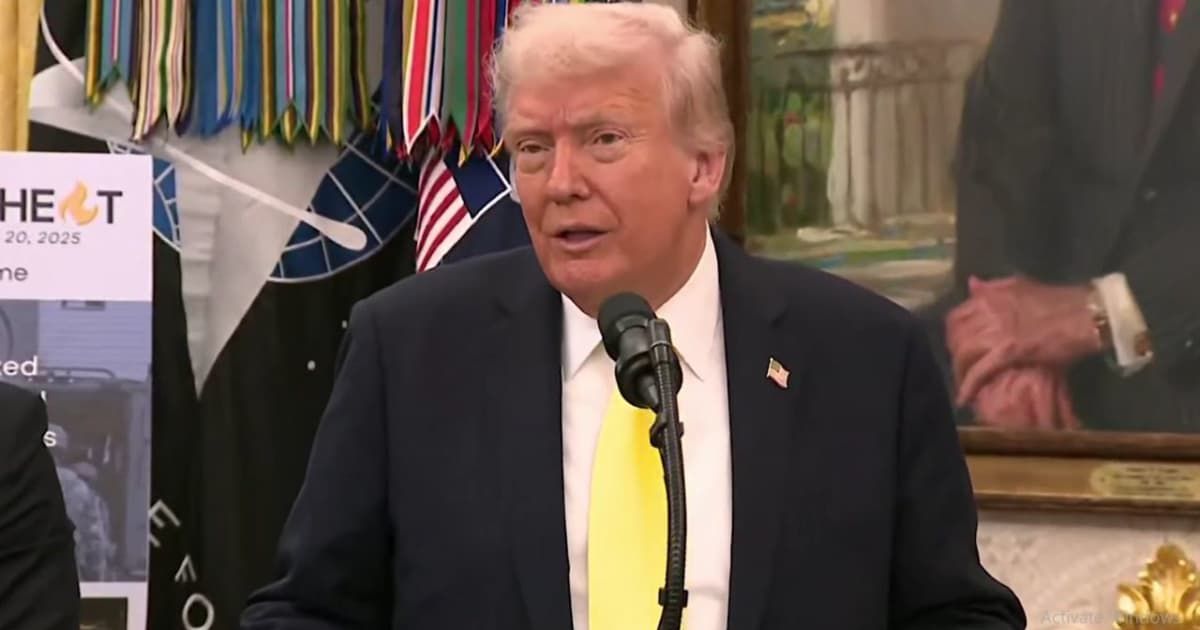 Donald Trump’s yellow tie at the October 15 press conference sparked debate about its possible message (@EricLDaugh/X)