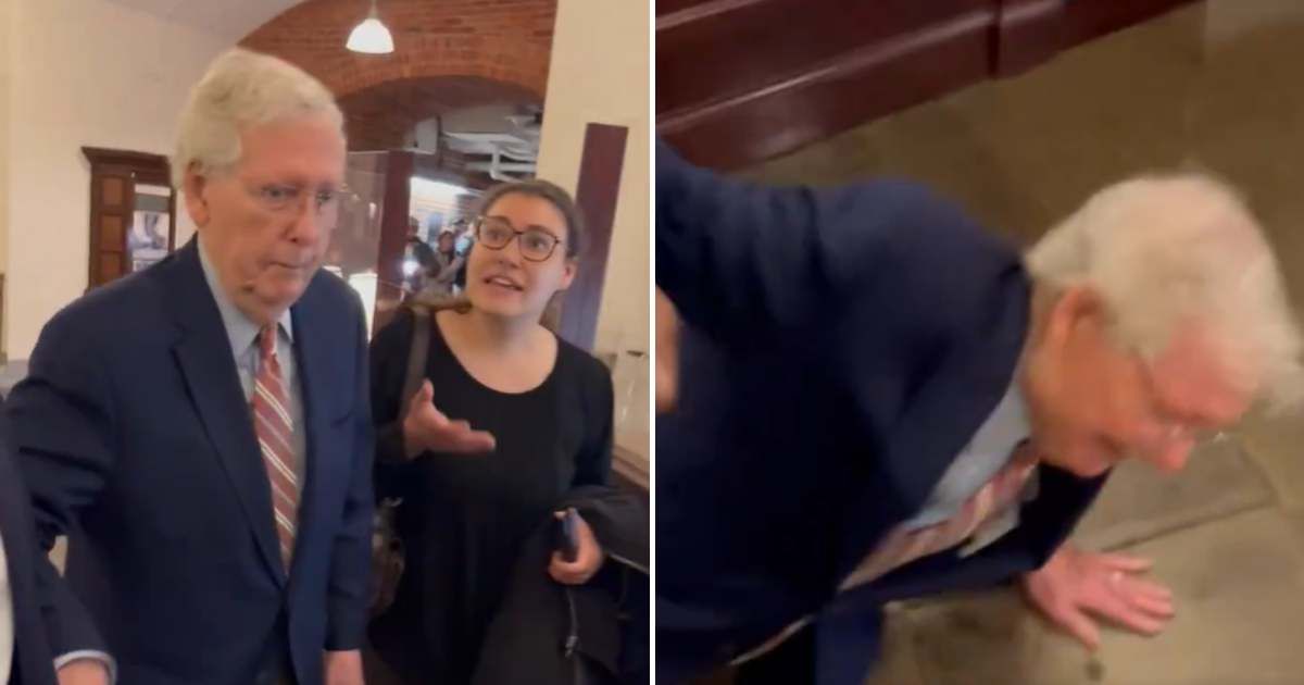 Mitch McConnell was assisted by aides following a brief fall in a Senate office building (@ErikRosalesNews/X)