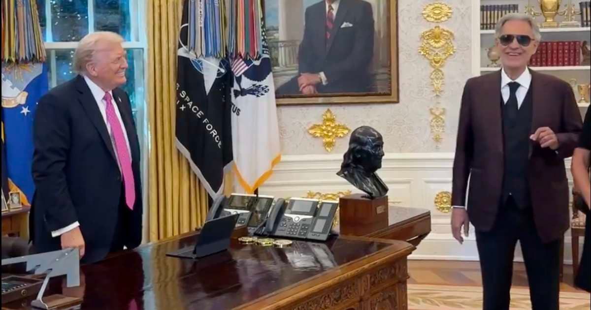 President Donald Trump hosted Andrea Bocelli in the Oval Office on Friday, October 17 (@MargoMartin47/X)