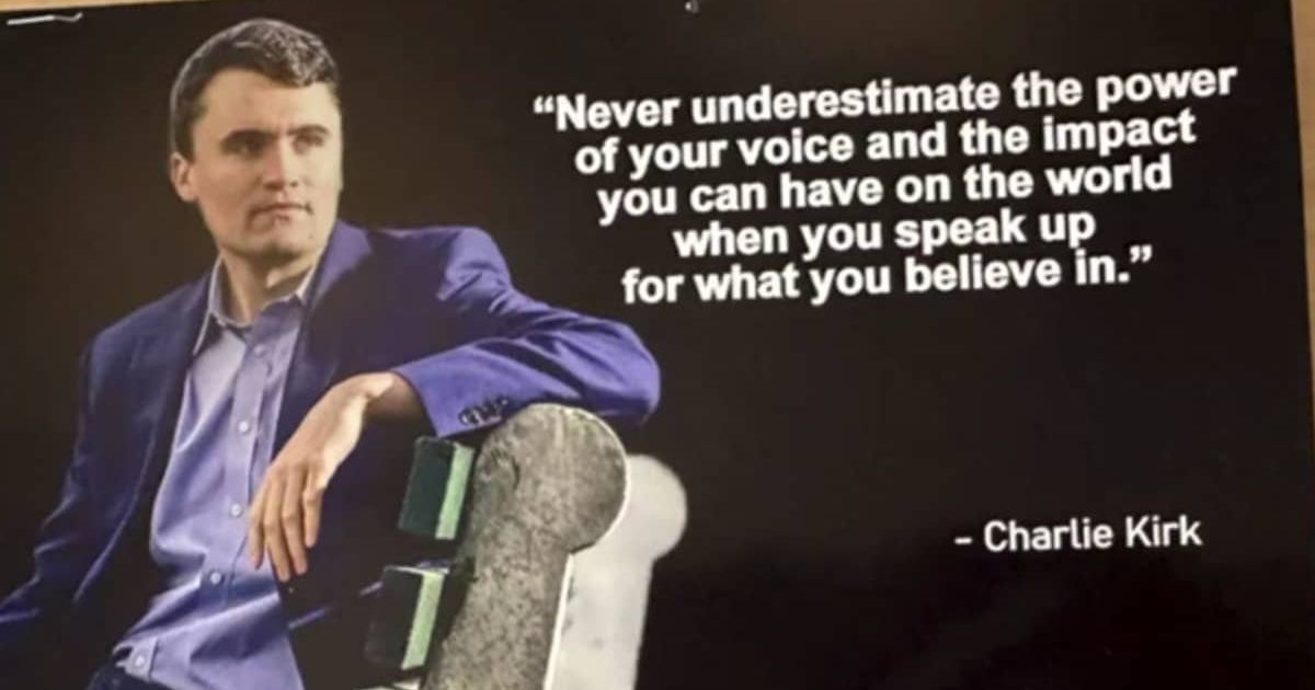A classroom poster of Charlie Kirk was taken down by a Florida school (@AnthonySabatini/X)