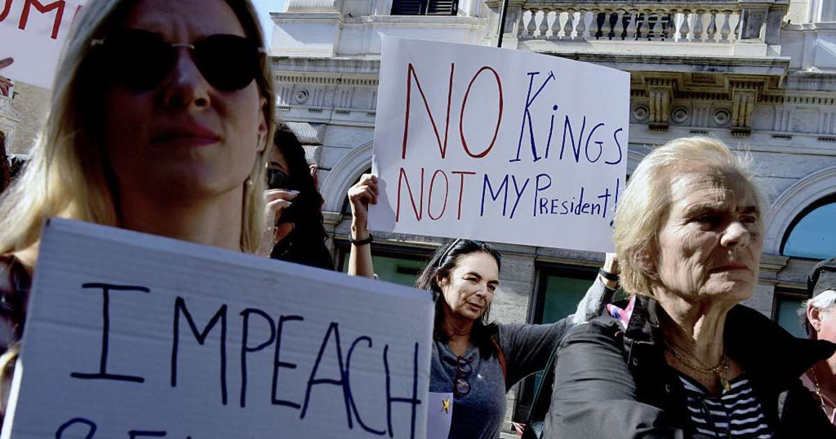 Democrats Abroad group protested against Trump’s policies at Rome’s 'No Kings' rally on October 18, citing threats to civil rights and democracy (Simona Granati - Corbis/Corbis via Getty Images)