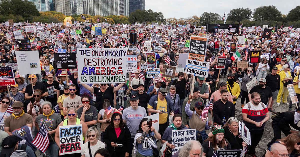 Protestors marched in the 'No Kings' rally on October 18 in Chicago, Illinois, to denounce the Trump administration (Getty Images)